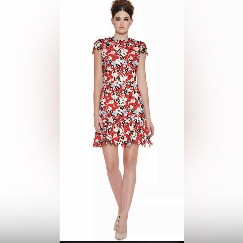 Alice + Olivia Red and Black Floral Mini Dress
